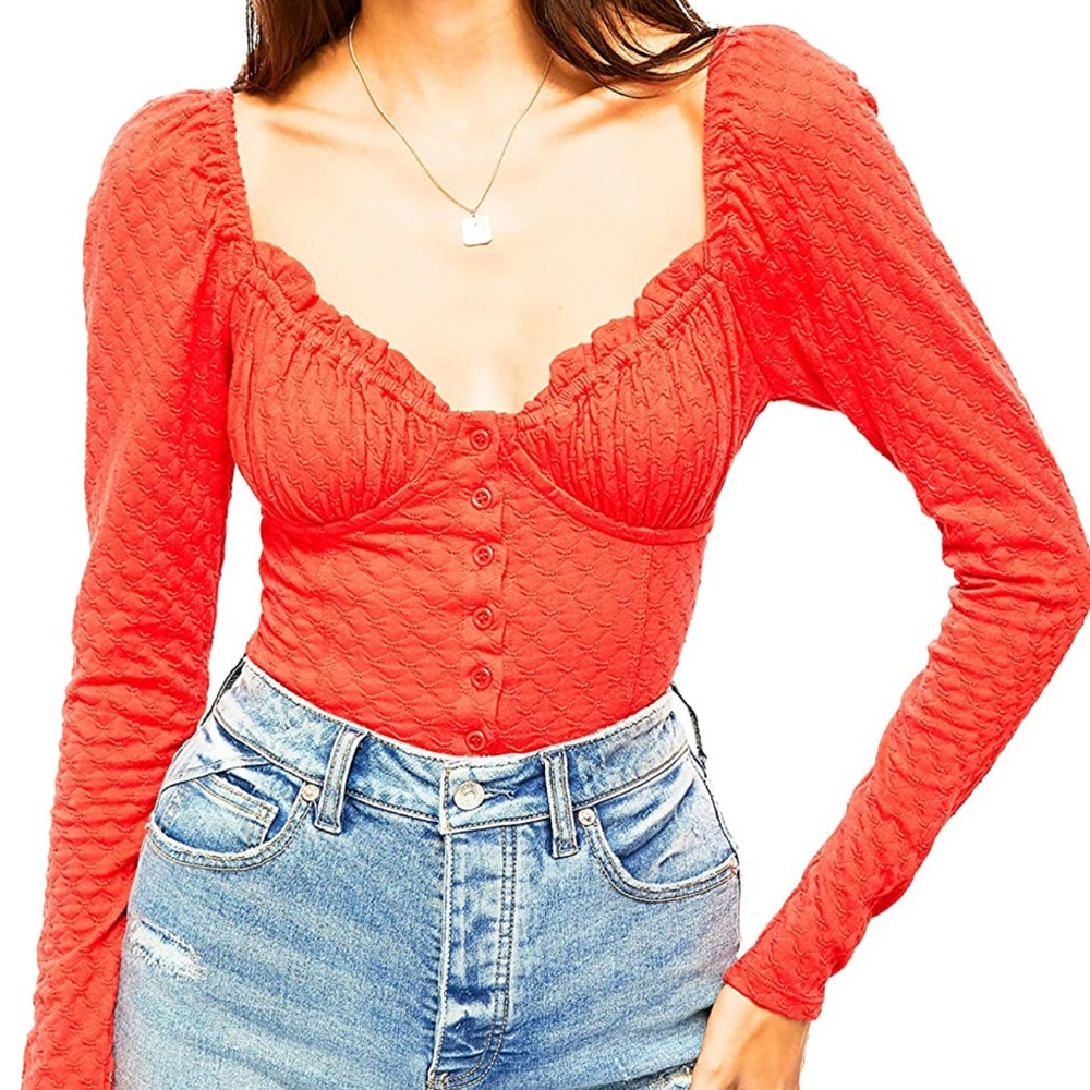 Free People red ladybug flame corset style long sleeve